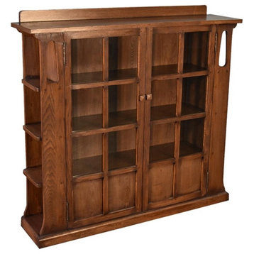 Crafters and Weavers Arts and Crafts Wood Double Door Bookcase in Walnut