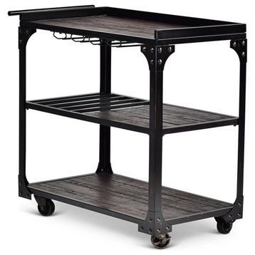 Bowery Hill Transitional Bar Cart in Tobacco Brown and Black Frame