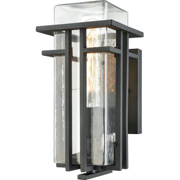 Croftwell 1-Light Outdoor Wall Sconce, Textured Matte Black With Clear Glass