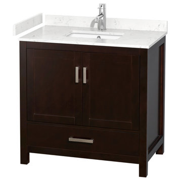 36" Single Bathroom Vanity Espresso, Carrara Cultured Marble Countertop, Sink