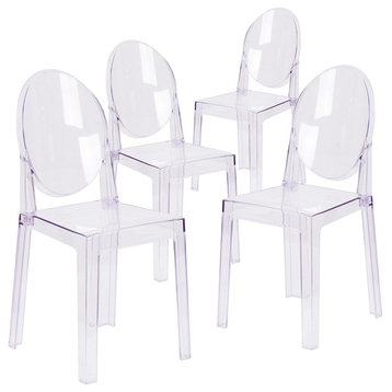 Ghost Chairs, Transparent Crystal With Oval Back, Set of 4