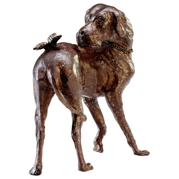 Dog and Butterfly Sculpture, Rubbed Red