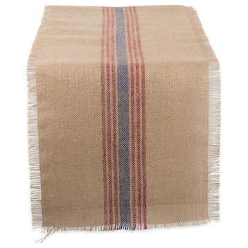 DII French Blue/Barn Red Middle Stripe Burlap Table Runner