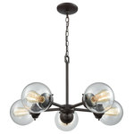 Elk Home - Beckett 5-Light Chandelier, Oil Rubbed Bronze With Clear Glass - Five light chandelier in oil rubbed bronze with clear glass. Overall hanging height 77 inches, comes with 12 feet of wire and 6 feet of chain. Uses five 60 watt medium base incandescent bulbs or led equivalent not included.
