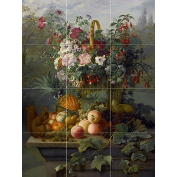 Tile Mural Still Life With Fruit And Flowers, Marble