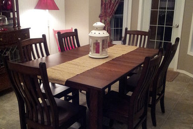 Mid-sized ceramic tile kitchen/dining room combo photo in Other with beige walls