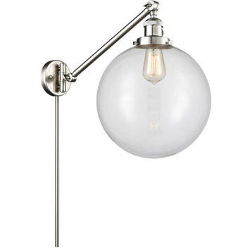 XX-Large Beacon 1 Light Swing Arm or Wall Lamp, Brushed Satin Nickel, Clear