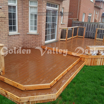 trex deck with cedar railing and skirting