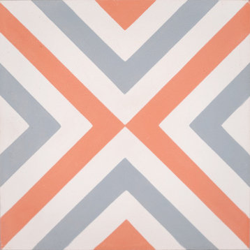 8"x8" Mazagan Handmade Cement Tile, Orange/Grey, Set of 12