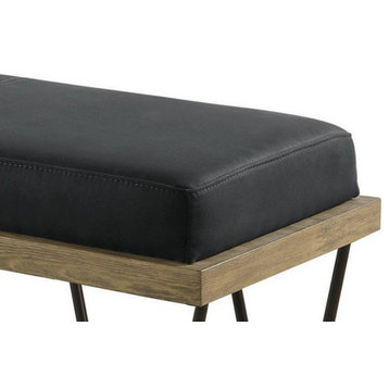 Leatherette Padded Bench With Hairpin Legs, Gray