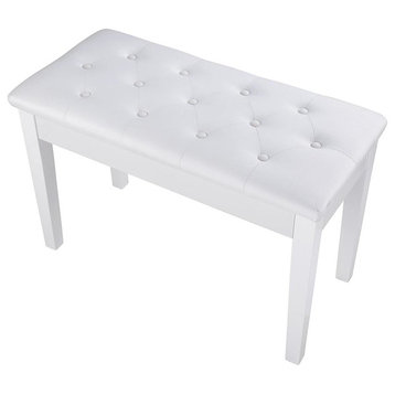 Yescom Piano Bench Dual Leather Padded Seat With Storage, White