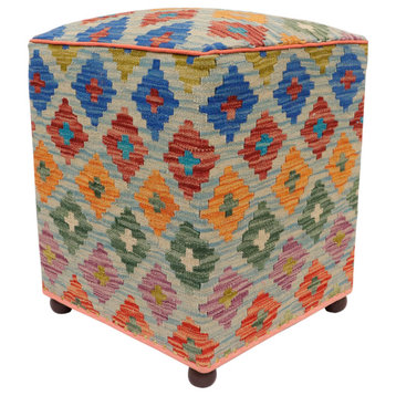 Eclectic Kendal Handmade Kilim Upholstered Ottoman