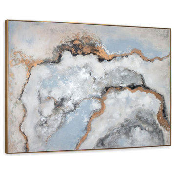 Alabaster Hand Painted Canvas, Blue, grey, white, gold