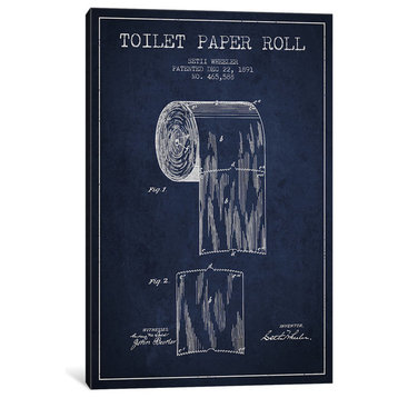 "Toilet Paper Navy Blue Patent Blueprint" by Aged Pixel, 18x12x1.5"
