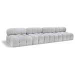 Meridian Furniture - Ames Boucle Fabric Modular Sofa, Grey, 4-Piece: 4 Armless Chair - Introduce a touch of modern sophistication to your living area with the exquisite Ames Boucle Fabric Sofa. With plush grey boucle fabric and unique design, it will elevate the visual appeal of your living space. This elegant and captivating sofa can be mixed and matched with other pieces from the collection to create an endless array of stunning looks. So, get ready to transform your living area into an inviting and stylish haven with the Ames Boucle Fabric Sofa.