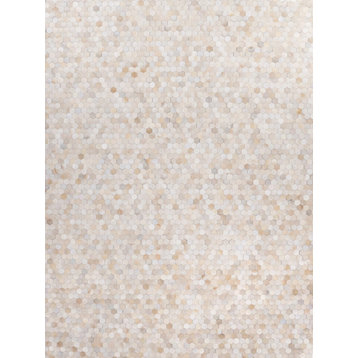 Mosaic Leather Cowhide Ivory Area Rug, 11'6"x14'6"