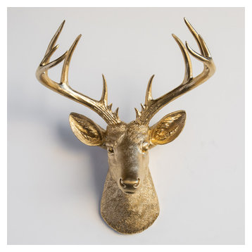 Faux Deer Head Wall Mount - 14 Point Stag Head Antlers, Gold