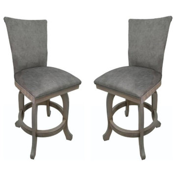 Home Square 26" Wood Counter Stool without Arms in Trendy Pewter - Set of 2