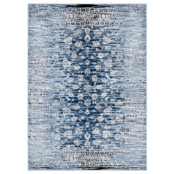 Country Farm Living Area Rug, Distressed Vintage, Antique Blue