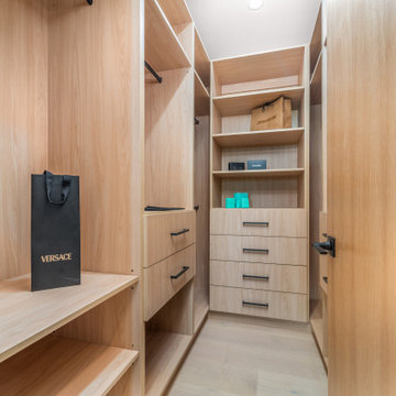 Walk-In Closet Fitted Out in Light Oak
