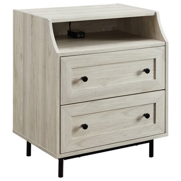 Pemberly Row 22" Curved Open Top 2-Drawer Bedroom Nightstand with USB in Birch