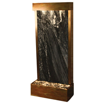 Harmony River Flush Mount Water Fountain, Black Spider Marble, Rustic Copper