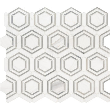 Georama Grigio Polished Marble Mosaic, 10 Sheets