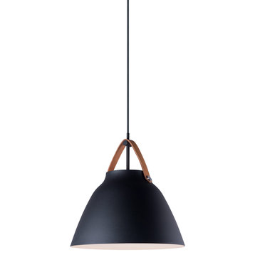 Nordic 14.5" 1-Light Pendant in Tan Leather/Black
