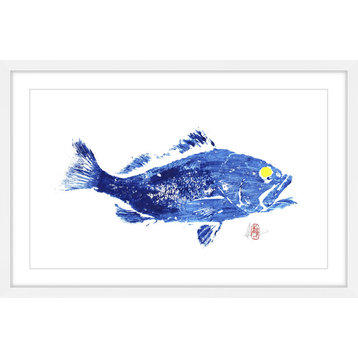 "Grouper in Blue" Framed Painting Print, 24"x16"