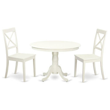 3-Piece Set With a Round Table and 2 Wood Dinette Chairs, Linen White