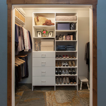 White Reach In Closet Organizer in Blue Room