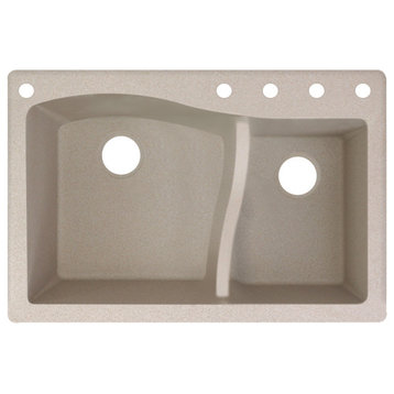 Aversa SilQ Granite 33" Drop" Kitchen Sink With 5 Faucet Holes, Cafe Latte
