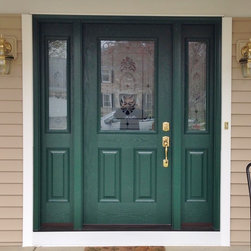 Green Front Door with frosted glass & sidelites - Front Doors