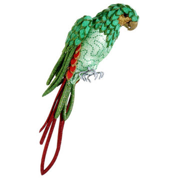 Life Size Tropical Paradise Parrot Bird With Tail Feathers, Green and Red, 22.5"