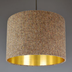 Harris Tweed Brown Herringbone & Gold Lamp Shade - Lampshades