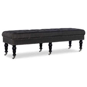 Linon Isabelle Upholstered 62" Long Bench Wood Legs in Charcoal Gray Fabric