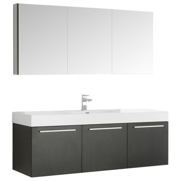Fresca Vista 60" Black Single Sink Modern Bathroom Vanity With Medicine Cabinet