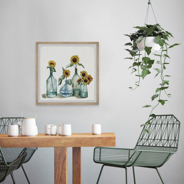"Sunflowers in Blue Vase" Framed Painting Print