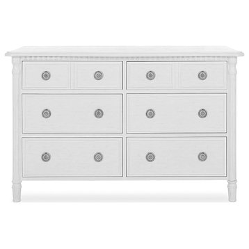 Double Dresser, Carving Details and 6 Drawers With Unique Knobs, Brushed White