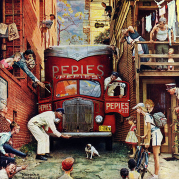 "Road Block" Painting Print on Canvas by Norman Rockwell