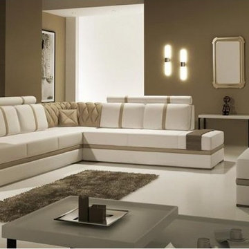 Modern Beige and Brown bonded Leather Sectional Sofa
