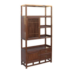 Chinese Elm Wood Brown Open Display Bookcase Cabinet - Bookcases