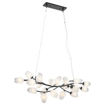 L55'' Black Branch Frame Chandelier With White Glass Shades