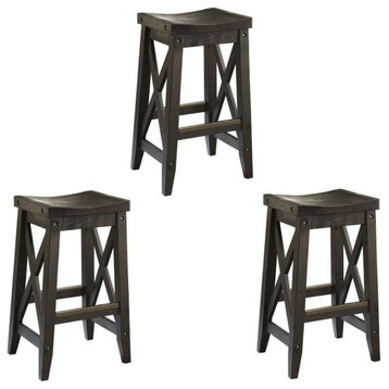 Home Square 3 Piece Saddle Solid Wood Bar Stool Set in Cafe