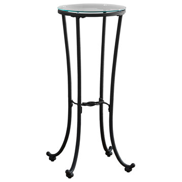 HomeRoots 12" x 12" x 28.5" Black Clear Metal Tempered Glass Accent Table
