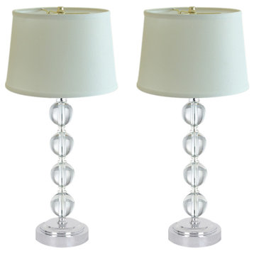 18"H Stacked Glass Ball Lamp Set Brushed Nickel, White Lampshade (Set of 2)