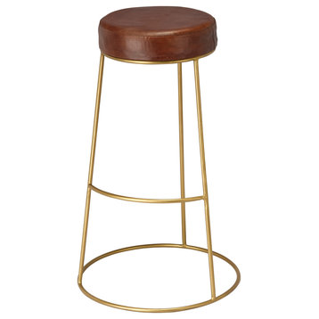 Henry Round Leather Bar Stool, Brown