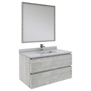 Fresca Stella 36" Wall Hung Single Bathroom Vanity w/ Mirror in Ash Gray