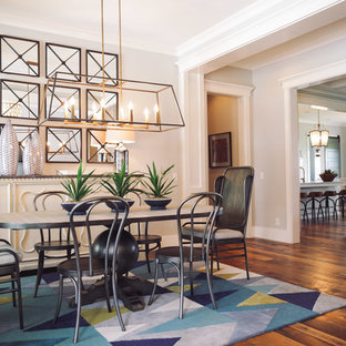 Inspiration för en mellanstor funkis separat matplats, med vita väggar, mellanmörkt trägolv och turkost golv