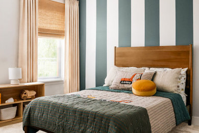 Inspiration for a transitional boy carpeted, beige floor and wallpaper kids' room remodel in Indianapolis with multicolored walls